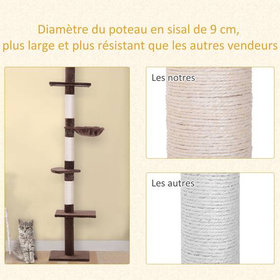 Arbre à grimper plafond particules pour chats 5 niveaux activités 260cm marron - ComfortXL Outdoor Living - Image 8