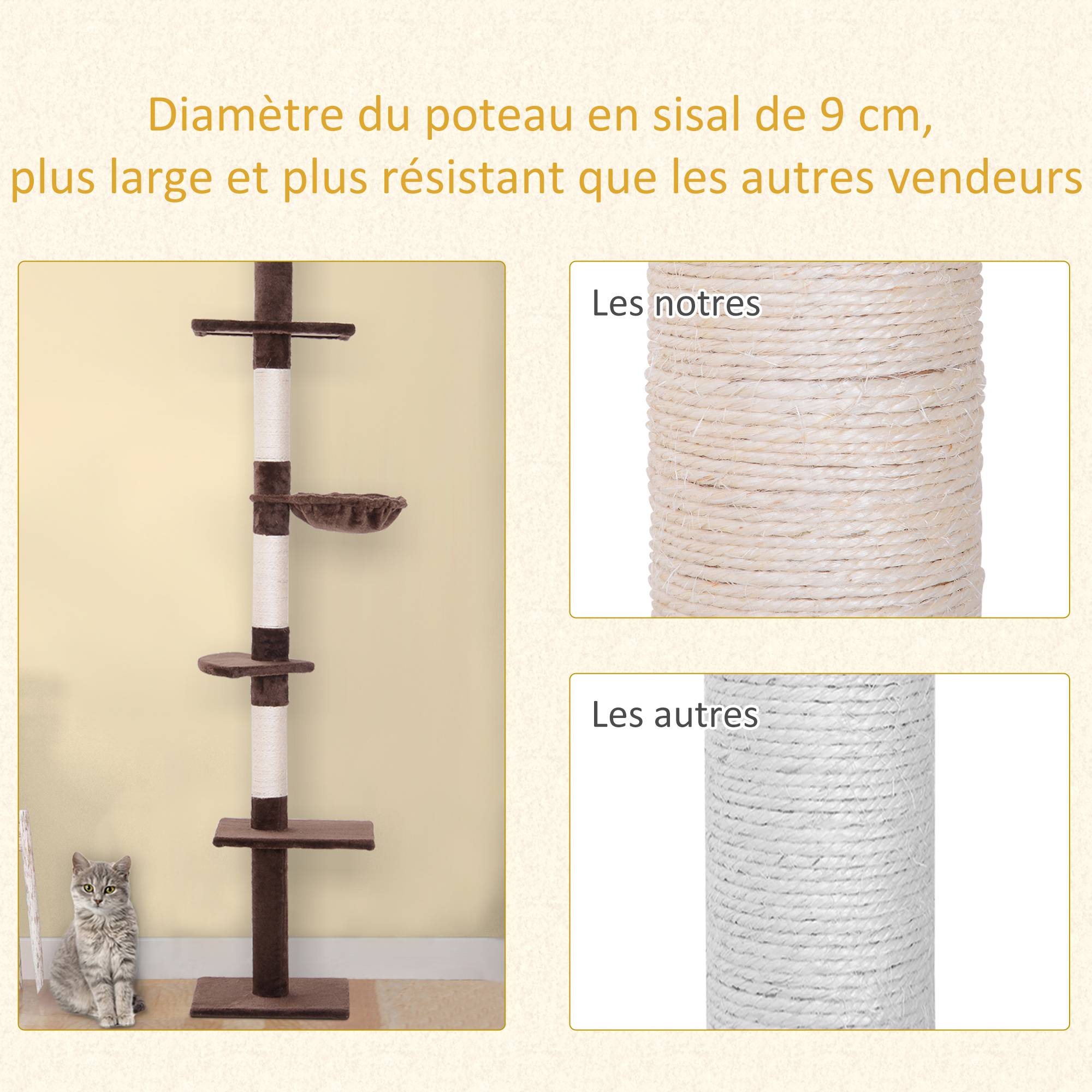 Arbre à grimper plafond particules pour chats 5 niveaux activités 260cm marron - ComfortXL Outdoor Living - Image 8
