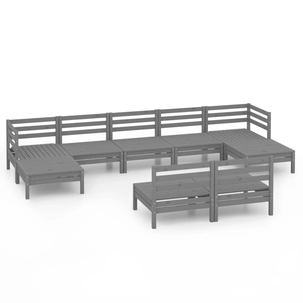 Helloshop26 - Salon de jardin meuble d'extérieur ensemble de mobilier 9 pièces gris bois de pin massif - Imagen 1
