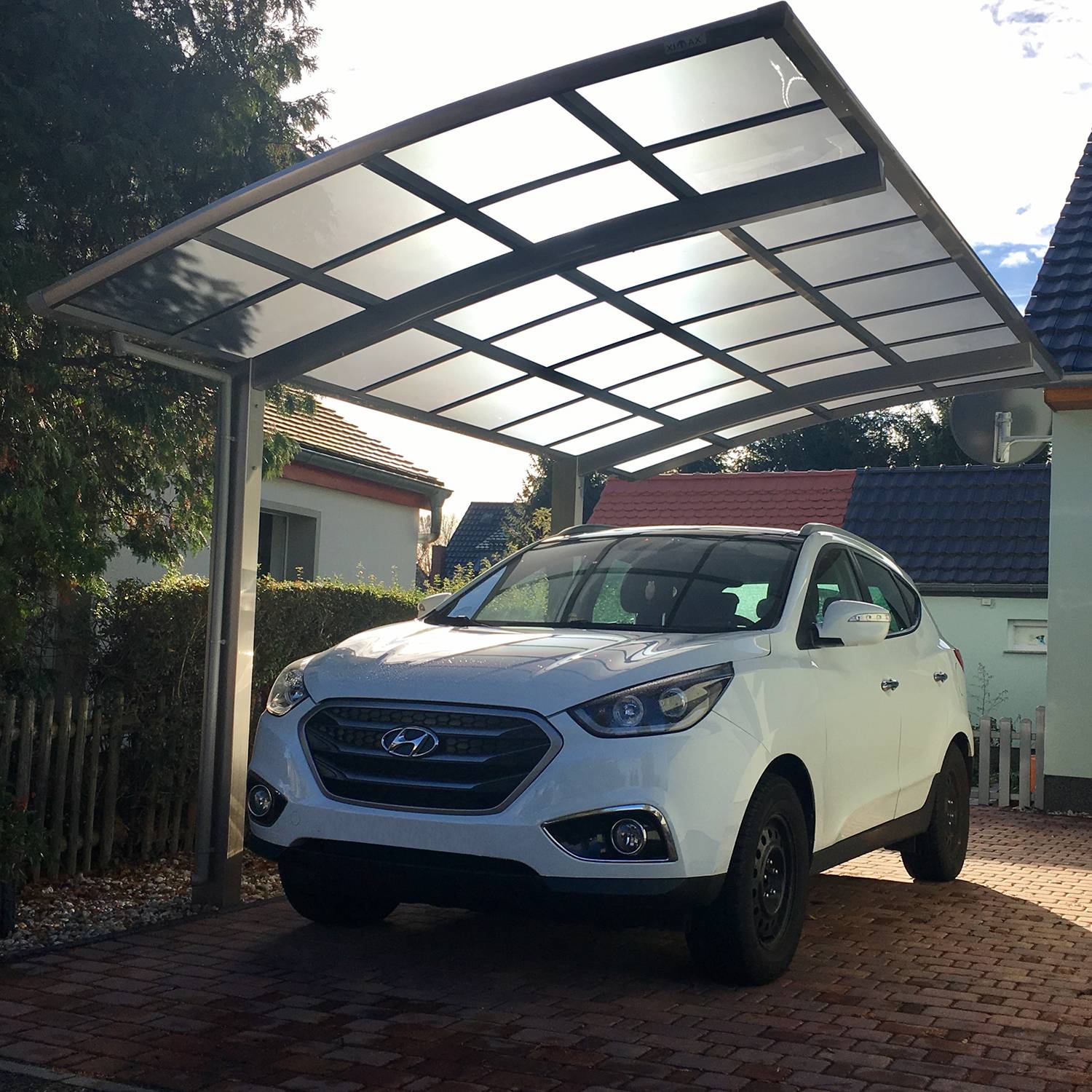 Carport PORTOFORTE Elargi XL + rallongé (16,74m²) Type 60 (charge toiture 75kg/m²) Inox Brillant - XIMAX - Image 4