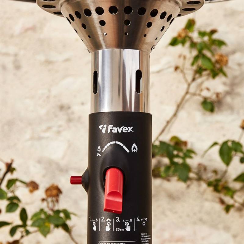 Favex - Parasol chauffant d'extérieur à gaz - FAVEX - Cosy Élégance Noir Ecoline - Prêt à l'emploi livré avec tuyau et détendeur - 12 m² - Image 8