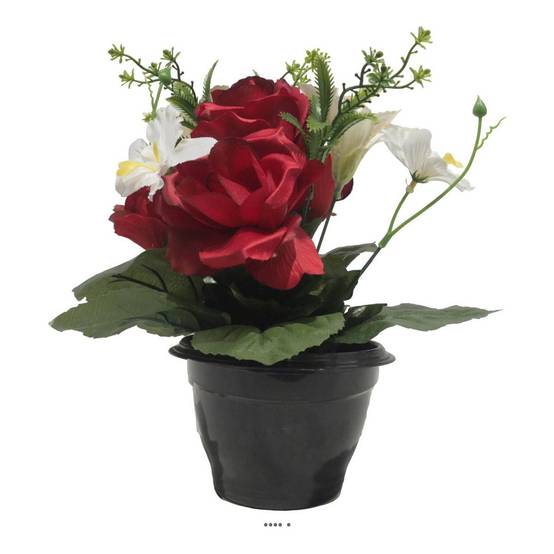 Pot pour les Tombes de Rose, Alstromeria et Orchidée artificiels pour la Toussaint Rouge - couleur: Rouge - Image 1