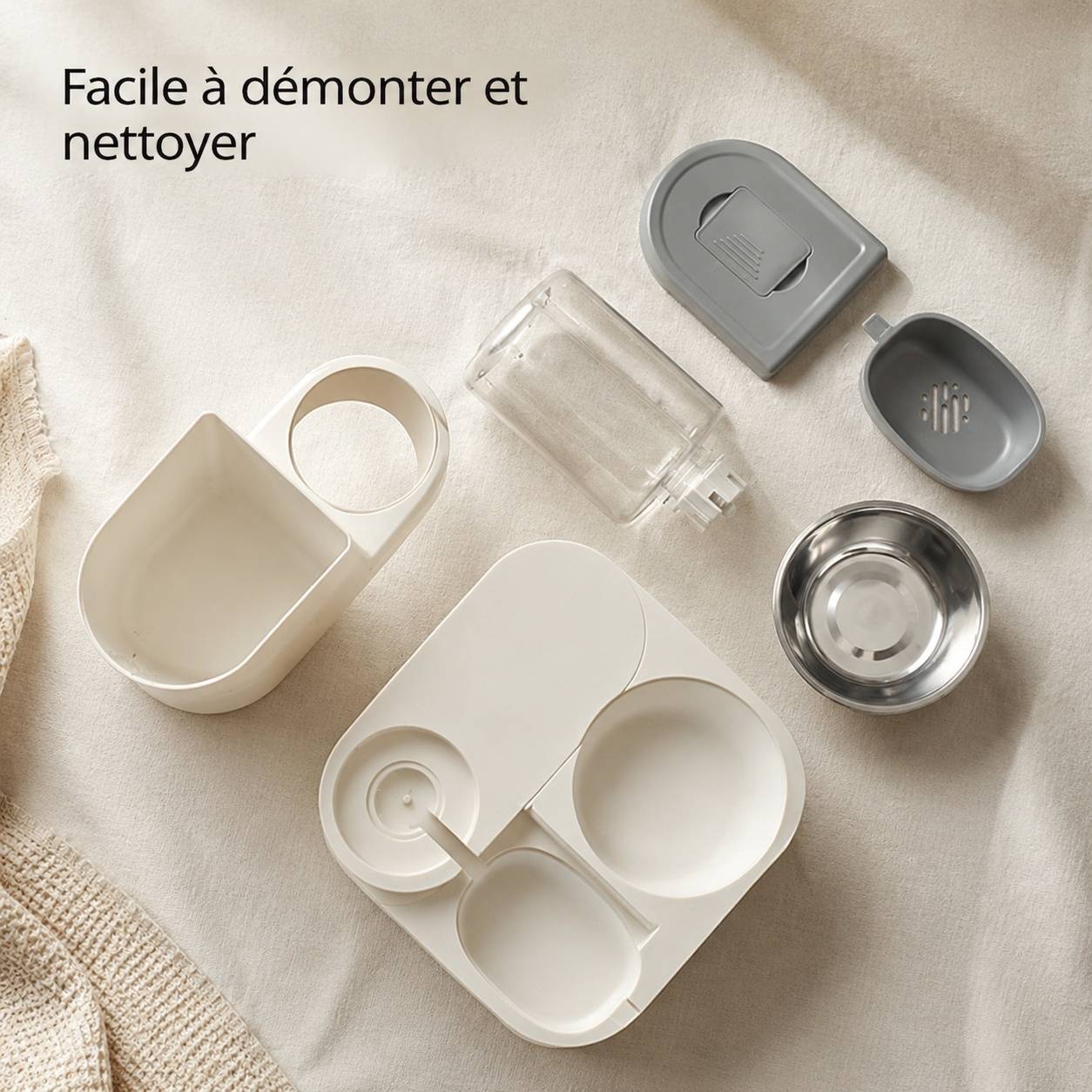Distributeur 2 en 1 Automatique Nourriture Eau Pour Chats Chiens Grande Capacité Lavable - Image 4