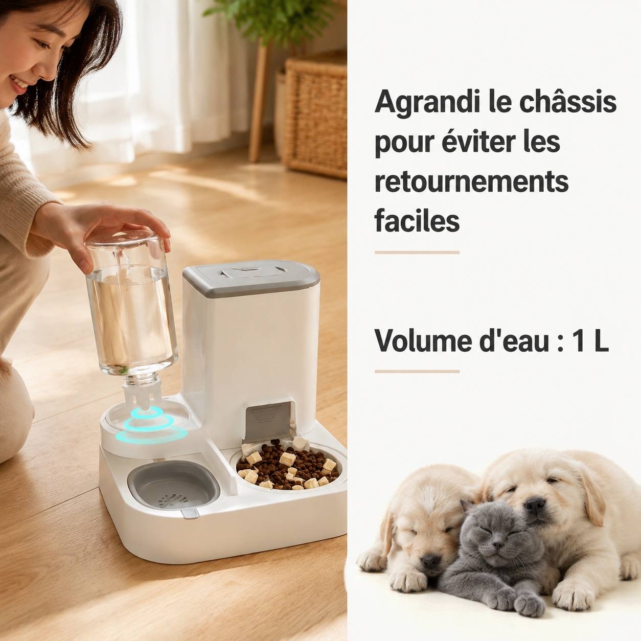 Distributeur 2 en 1 Automatique Nourriture Eau Pour Chats Chiens Grande Capacité Lavable - Image 5