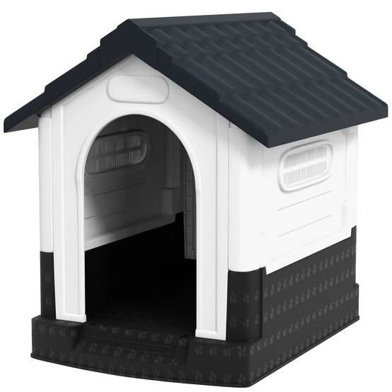 Niche mini extérieure en plastique, 3 fenêtres, base surélevée, toit incliné, 64,5x57x66 cm, gris foncé - Image 2