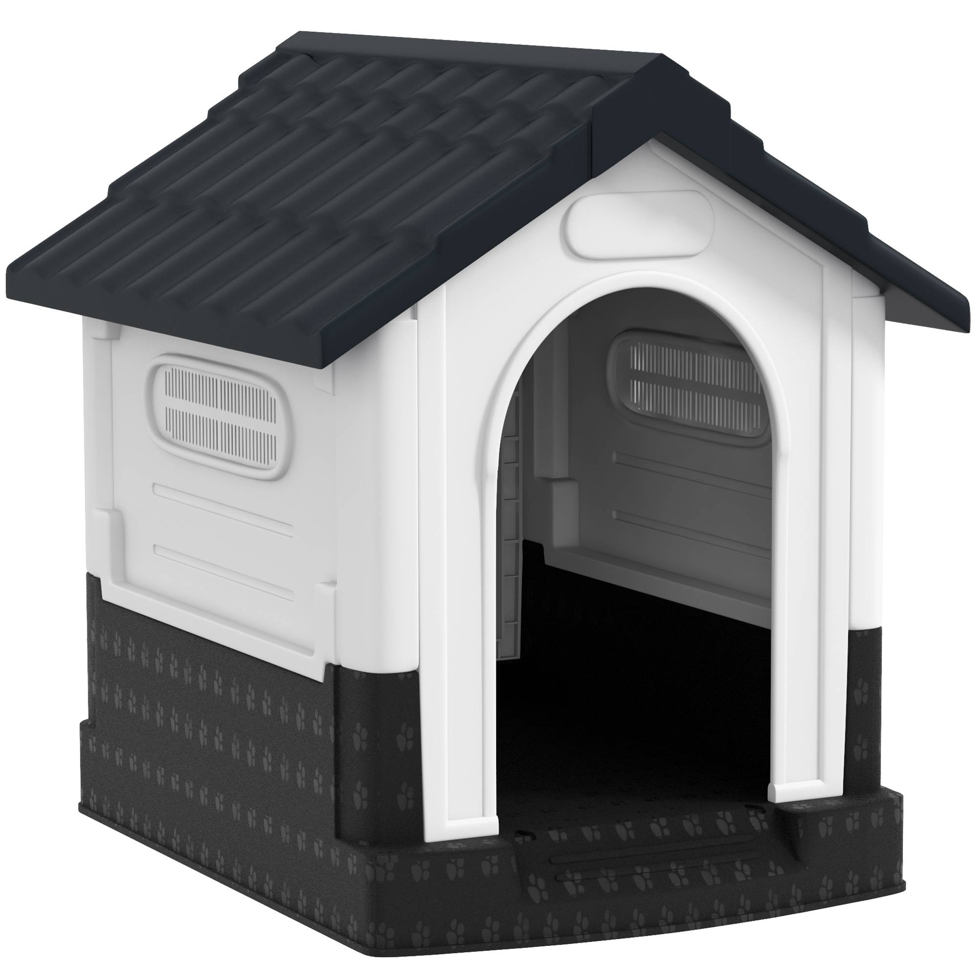 Niche mini extérieure en plastique, 3 fenêtres, base surélevée, toit incliné, 64,5x57x66 cm, gris foncé - Image 1