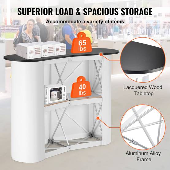 VEVOR Comptoir de stand pliant 130x46.5x95cm avec mur, pour exposition, promotion, avec sac de transport. - Image 3