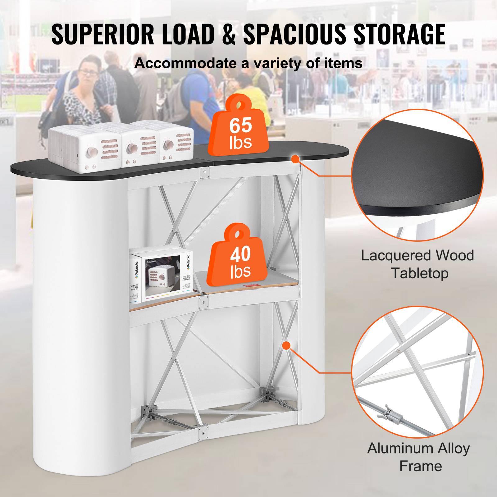 VEVOR Comptoir de stand pliant 130x46.5x95cm avec mur, pour exposition, promotion, avec sac de transport. - Image 3