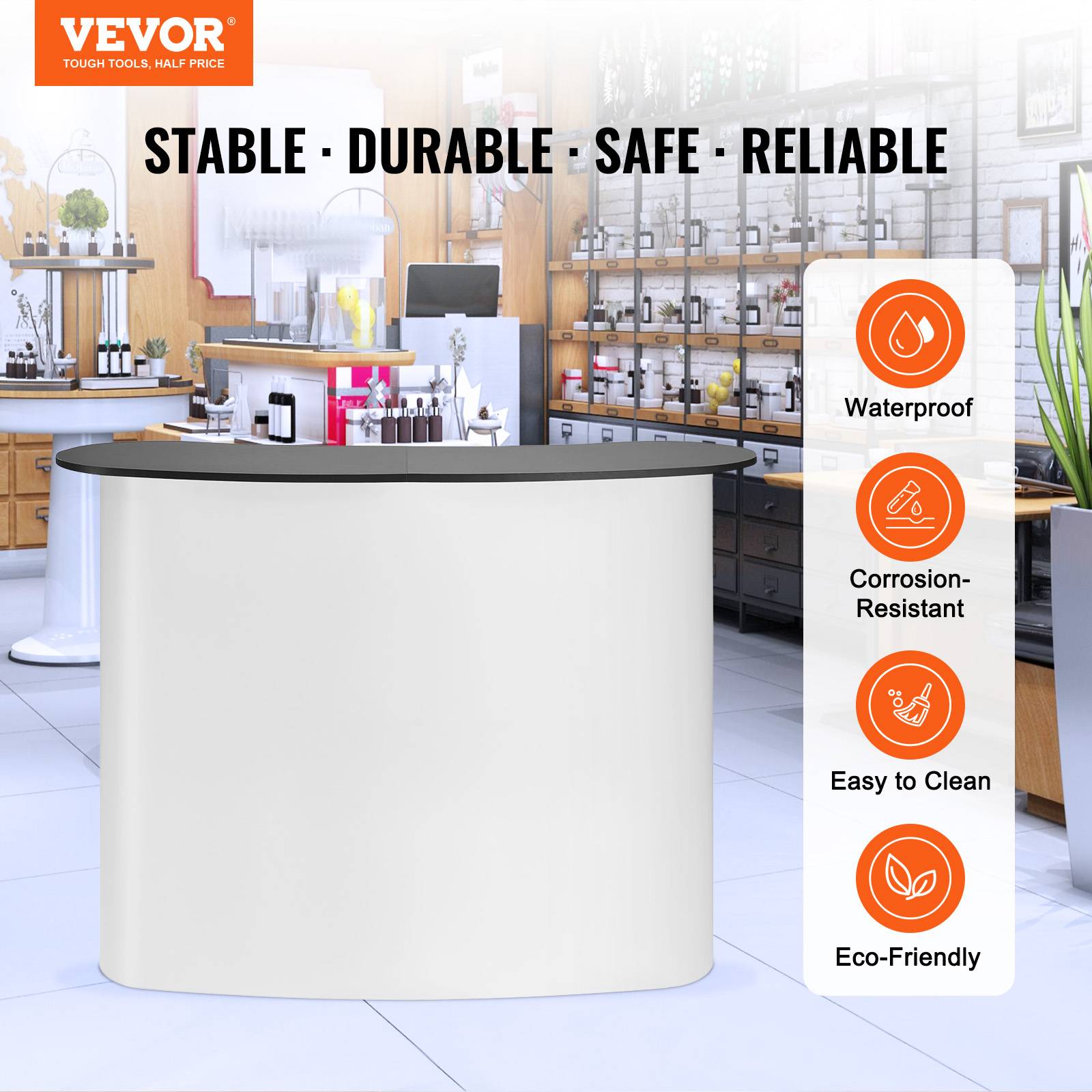 VEVOR Comptoir de stand pliant 130x46.5x95cm avec mur, pour exposition, promotion, avec sac de transport. - Image 2
