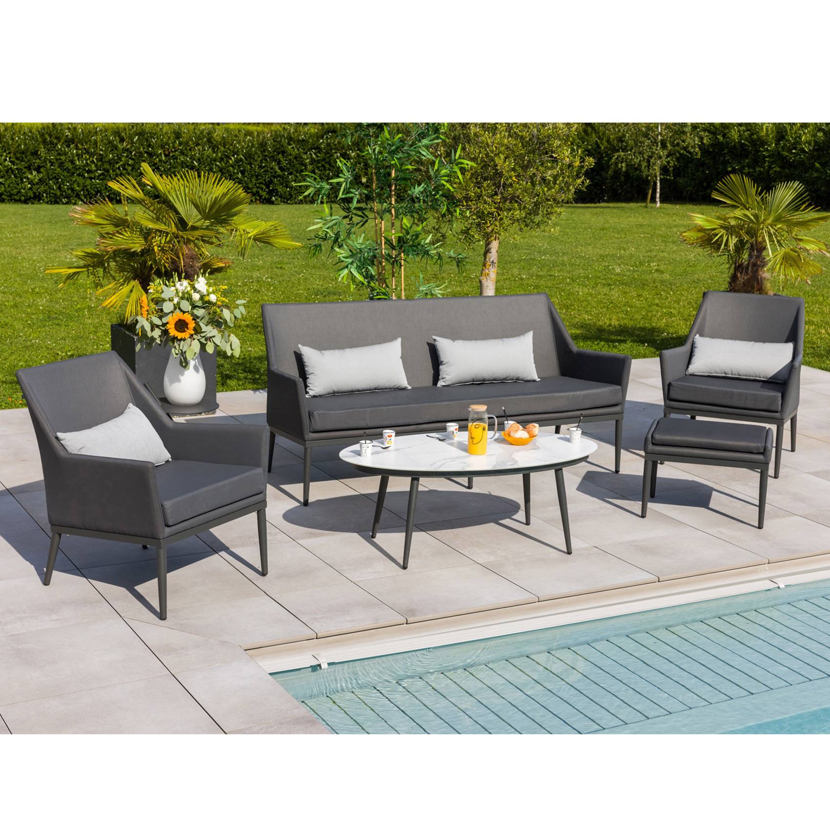 Salon détente avec table en imitation marbre - JARDILINE - Aluminium - Gris anthracite - Imagen 1