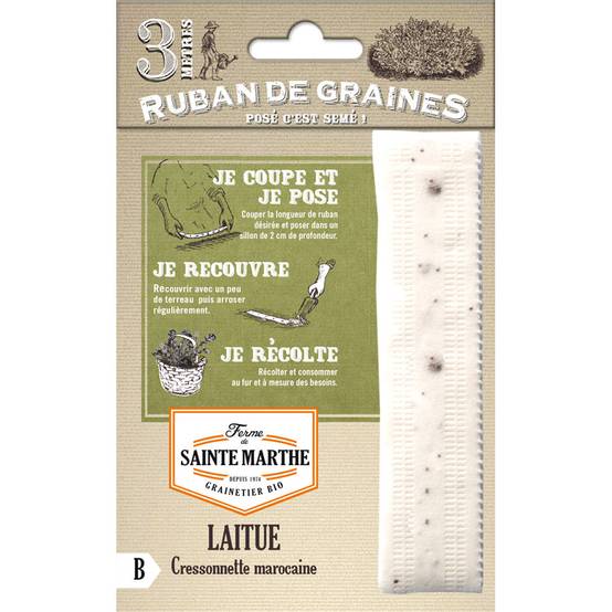 Carte ruban de Laitue Cressonnette Marocaine Bio - Ferme de Sainte Marthe Livré en ruban de 3 mètres