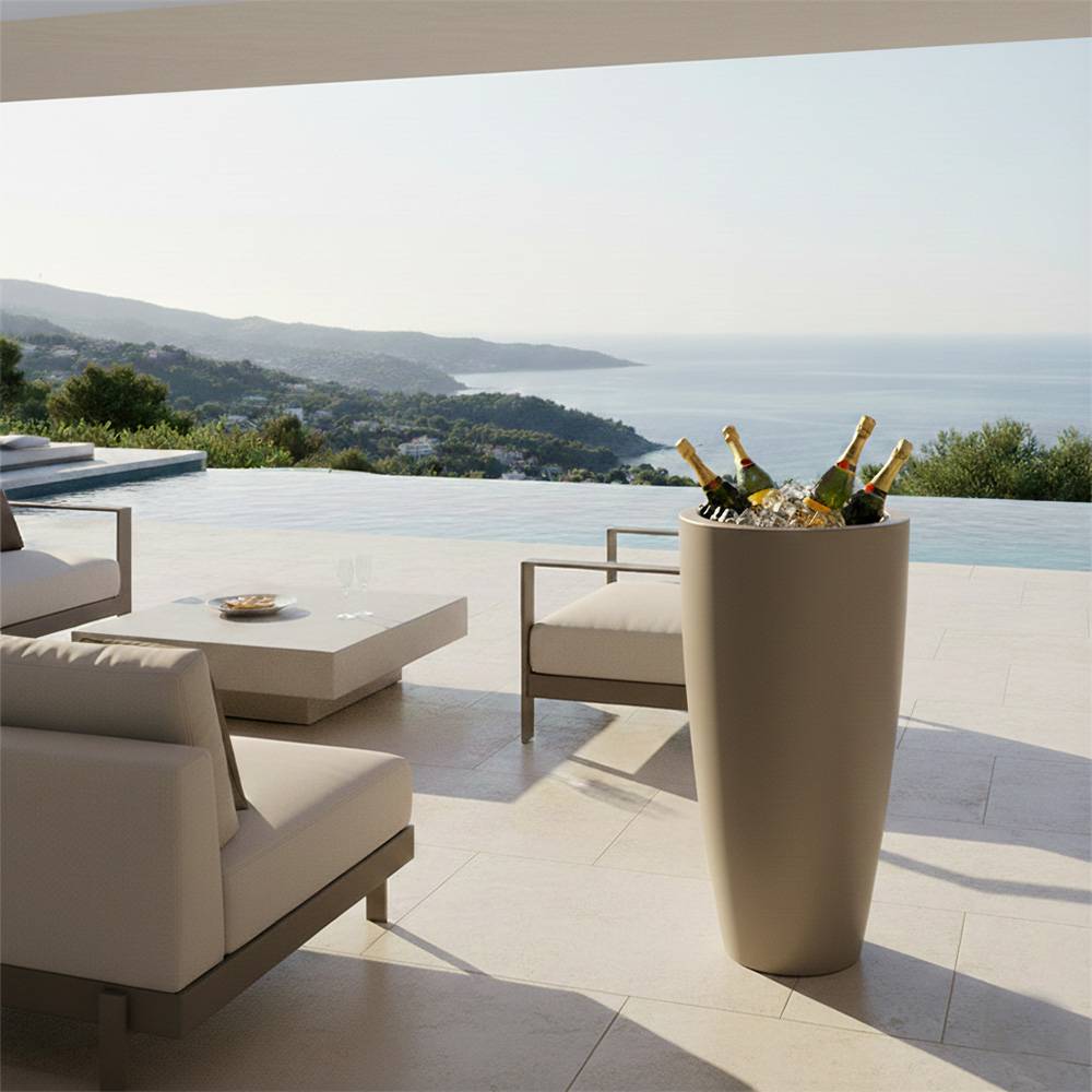 Pot conique 3-en-1 table inox : jardinière, mange-debout et bac à glaçons - plast'up rotomoulage - Image 4