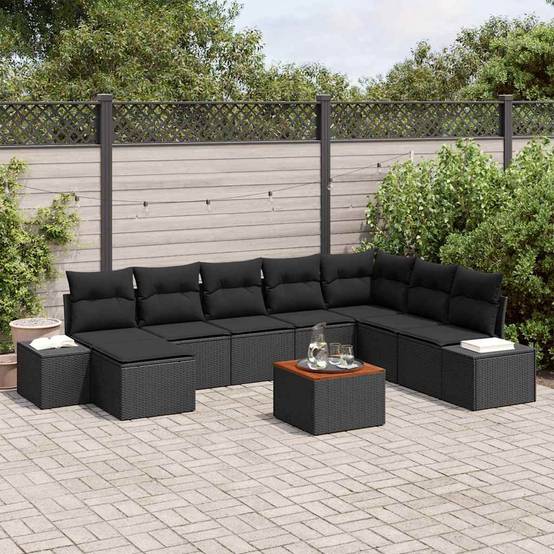 ComfortXL - Salon de jardin 8 places 9 pcs avec pouf et table basse en polyrotin Noir – ComfortXL Outdoor Living - Image 1