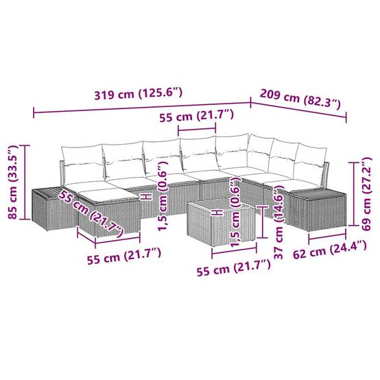 ComfortXL - Salon de jardin 8 places 9 pcs avec pouf et table basse en polyrotin Noir – ComfortXL Outdoor Living - Image 8