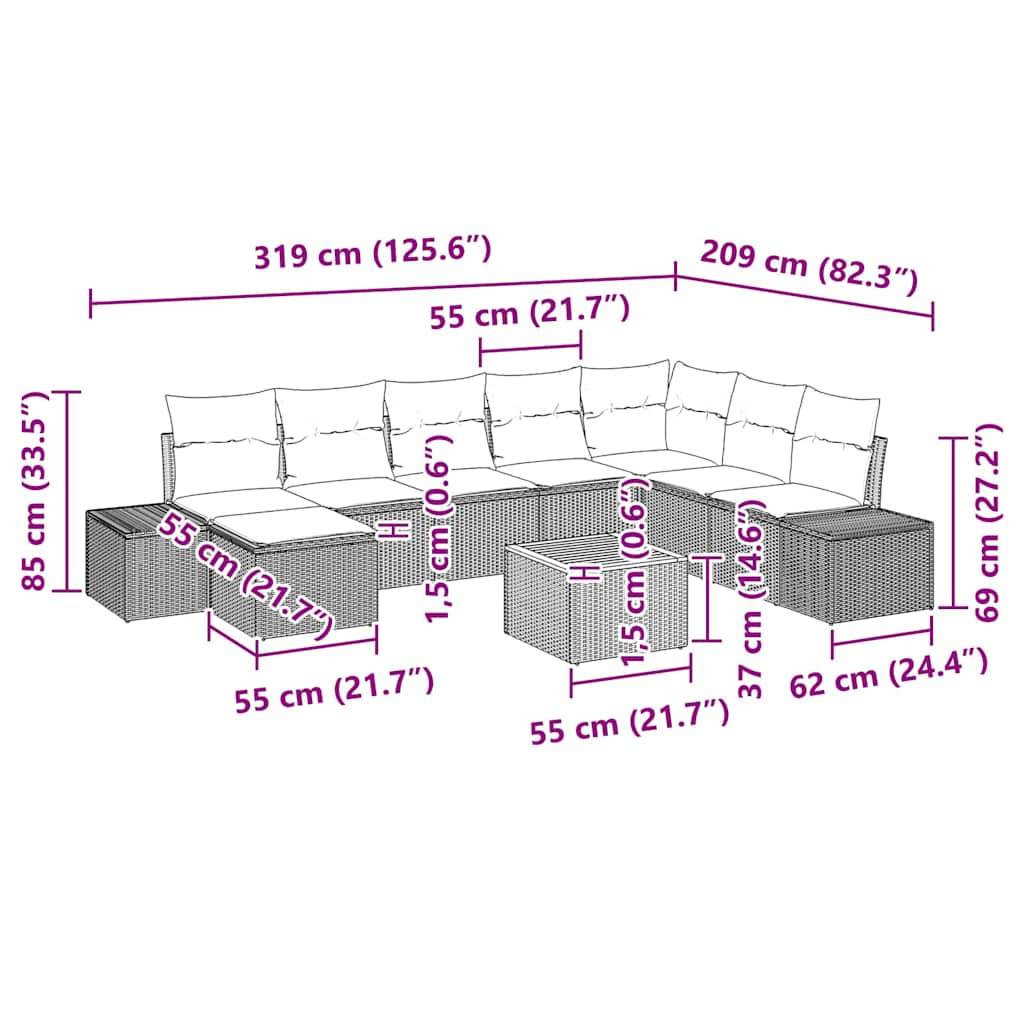 ComfortXL - Salon de jardin 8 places 9 pcs avec pouf et table basse en polyrotin Noir – ComfortXL Outdoor Living - Image 8