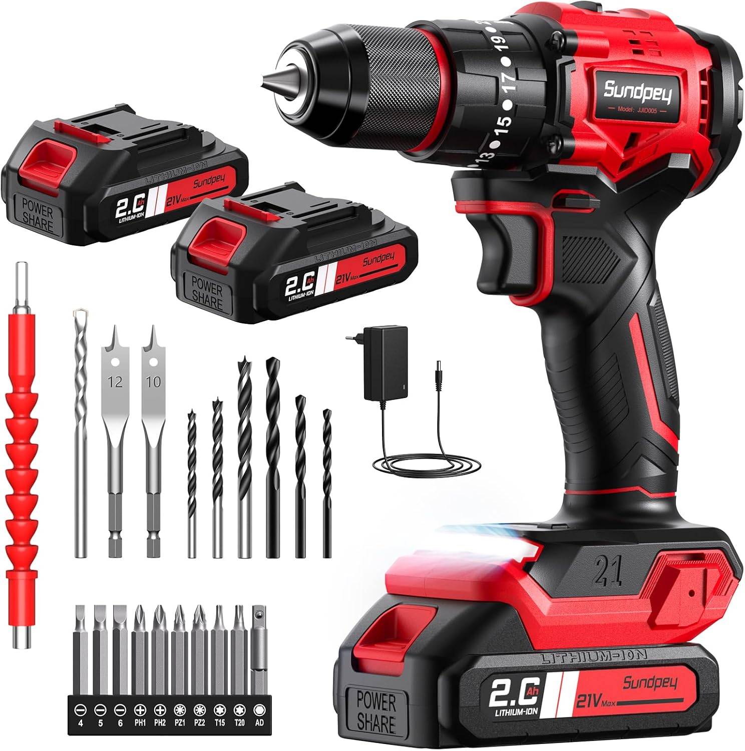 Perceuse sans fil 21 V – 70 Nm max, visseuse sans fil sans balais avec 2 batteries Sundpey