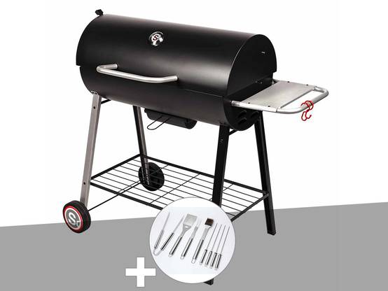 Somagic - Barbecue à charbon sur chariot Michigan + Malette de 8 accessoires inox - Somagic