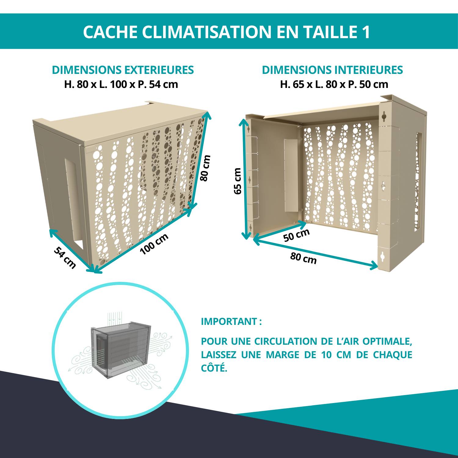 Cache climatiseur, ATOLE aluminium thermolaqué, crème, L.100 x H.80 x P.54 cm - Image 3