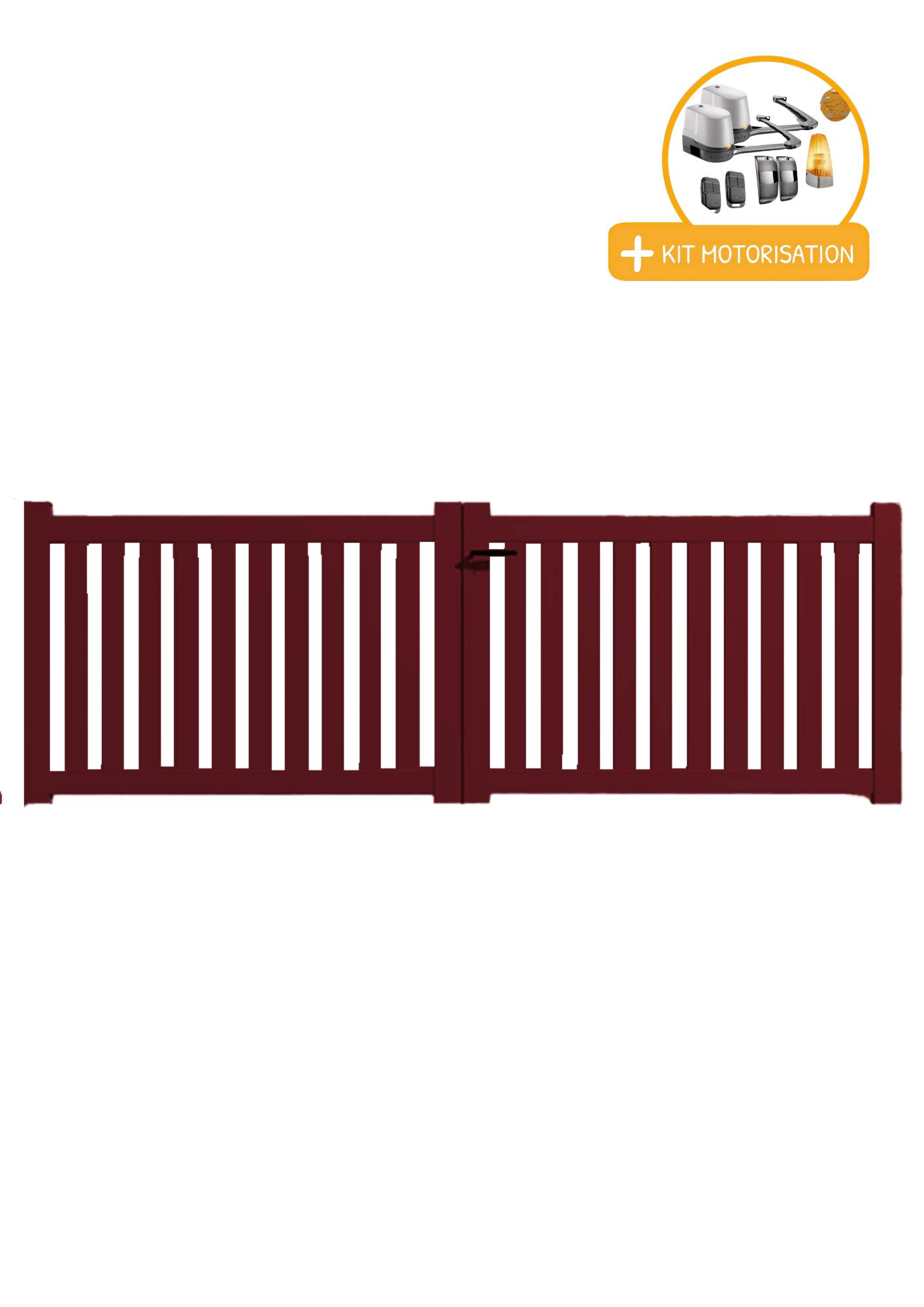 Portail Packit - Portail alu battant ajouré en kit +MOT dim. L.4000 (entre piliers) X H.1200 mmMOT LOCKYVIA (à bras)  Rouge (RAL 3004)