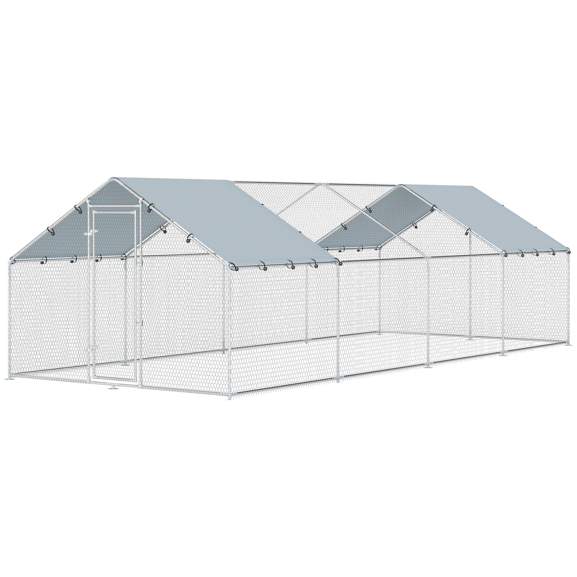 Grand poulailler d'extérieur en acier galvanisé 6,8 x 3 x 1,9 m (20,4 m²) avec bâche en tissu Oxford et serrure argentée - Image 2