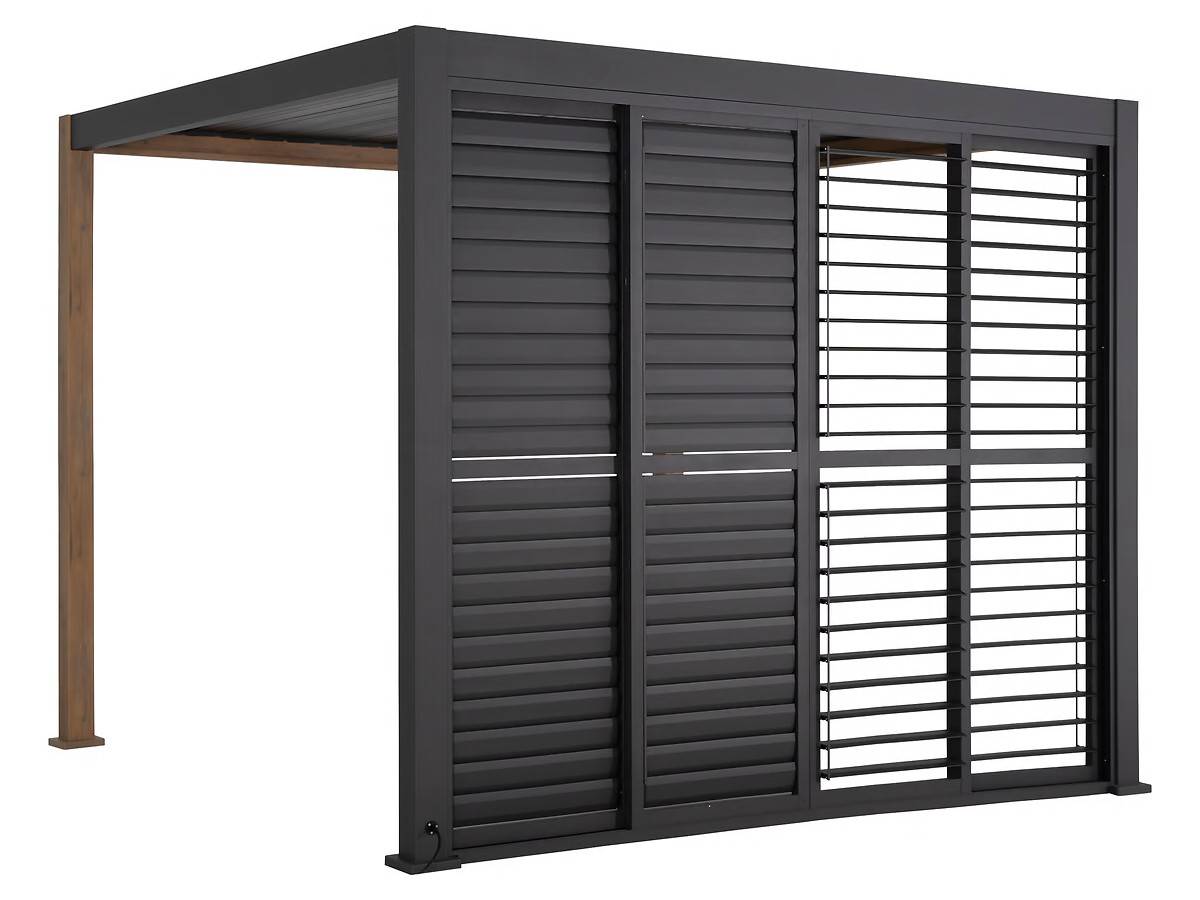 Hesperide - Kit pergola bioclimatique Evora Graphite 4 x 3 m Hespéride + Persiennes coulissantes 3 m - Image 6
