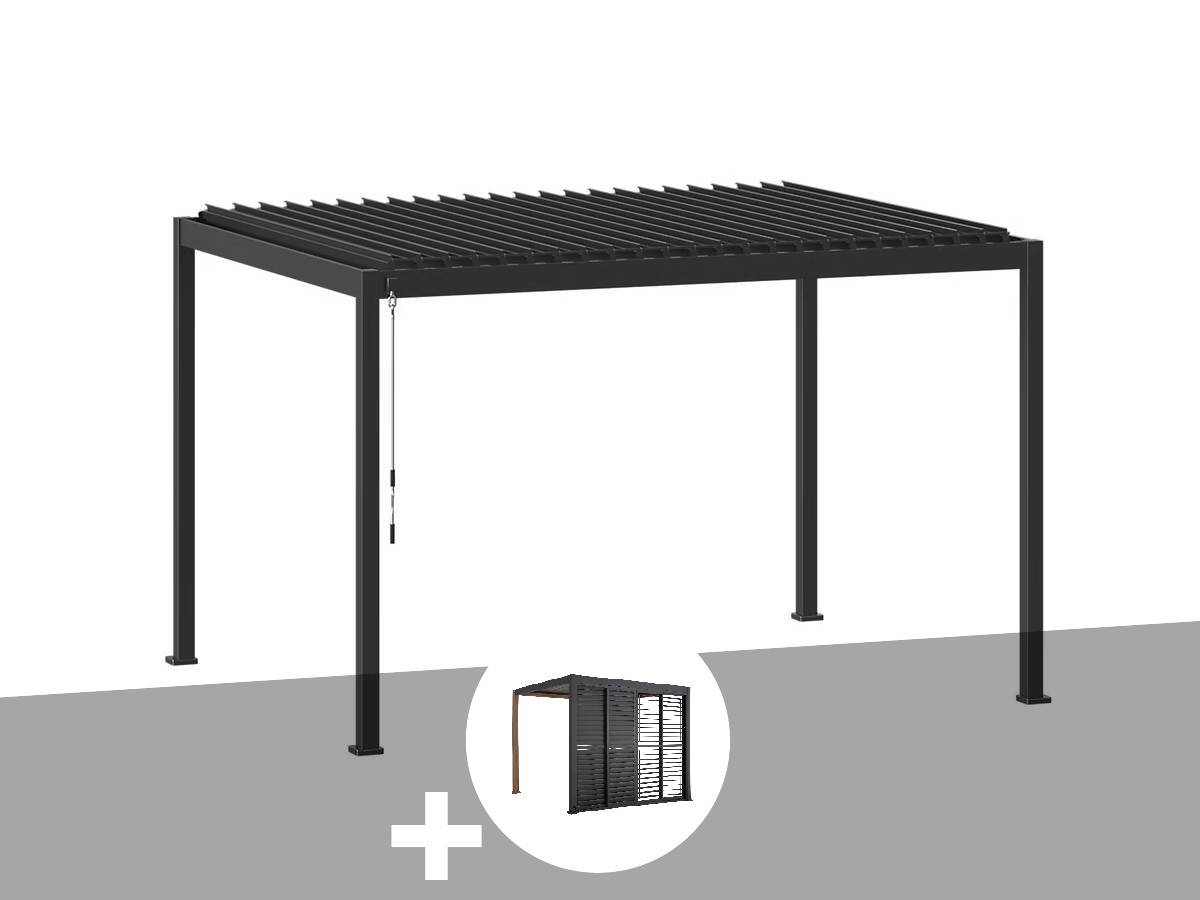 Hesperide - Kit pergola bioclimatique Evora Graphite 4 x 3 m Hespéride + Persiennes coulissantes 3 m - Image 1