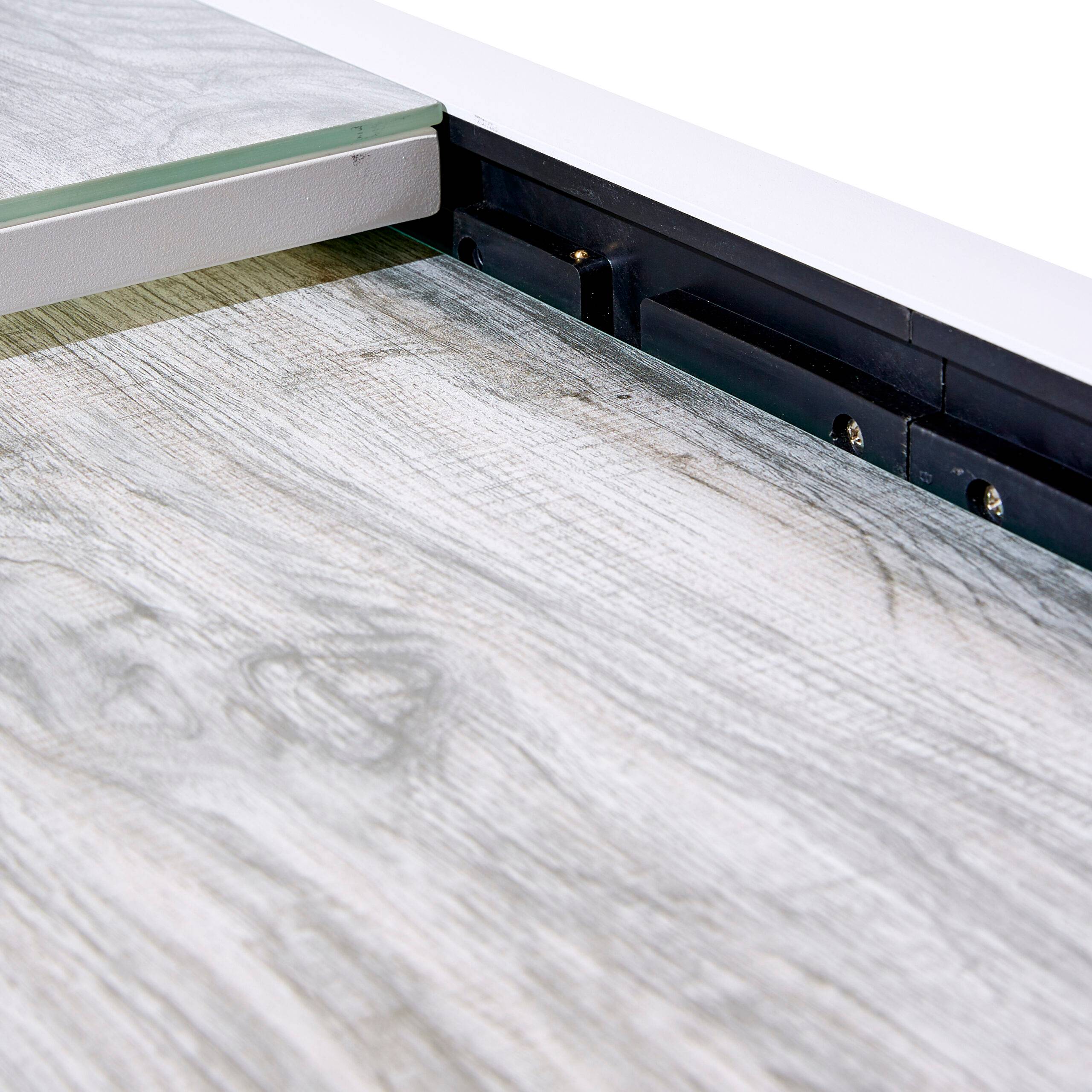 Wilsa Garden - Table Modulo 8/12 personnes structure aluminium blanche, plateau en verre décors bois - Imagen 4