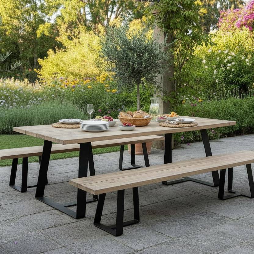 Table métal anthracite et teck recyclé 240 x 100 cm Orsay - Gecko Jardin - Imagen 8
