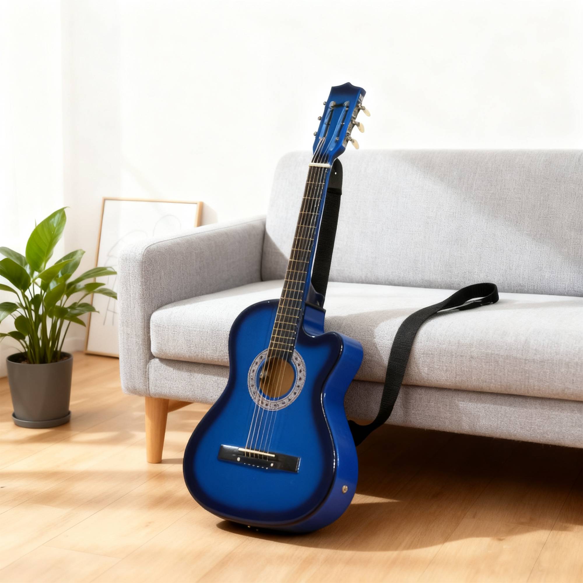 Pack guitare électrique kit guitare électrique avec sac, sangle, corde, médiators, câble, 96,5x35,8x8,5cm, bleu et noir - Image 3