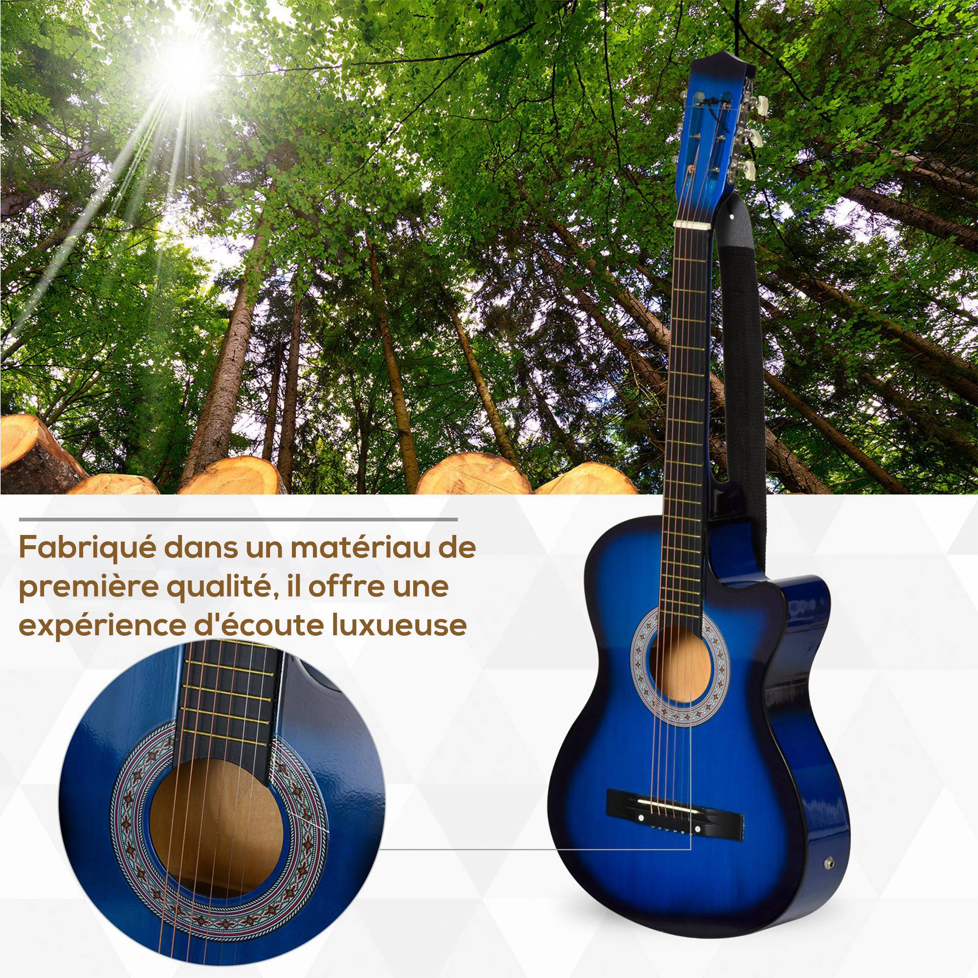 Pack guitare électrique kit guitare électrique avec sac, sangle, corde, médiators, câble, 96,5x35,8x8,5cm, bleu et noir - Image 7