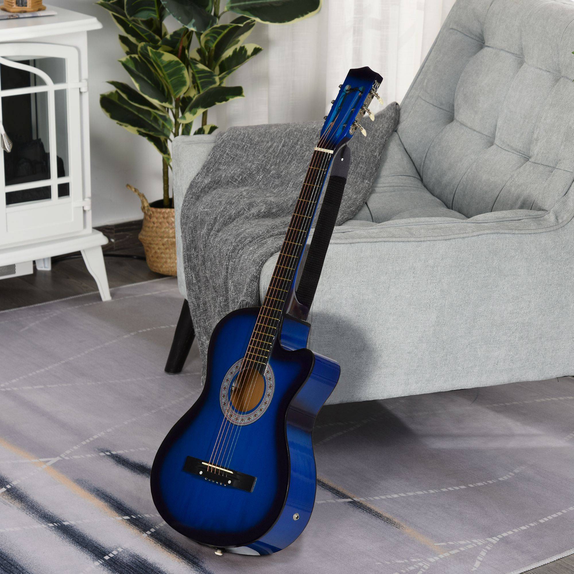 Pack guitare électrique kit guitare électrique avec sac, sangle, corde, médiators, câble, 96,5x35,8x8,5cm, bleu et noir - Image 4