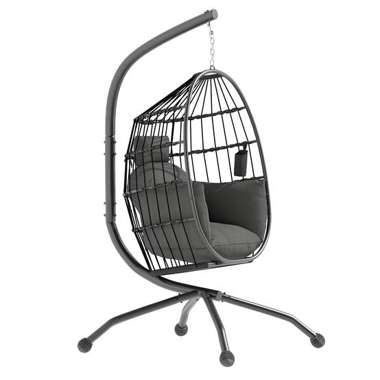 Fauteuil oeuf suspendu acier jardin panier pliable porte-gobelet 120x192cm gris - ComfortXL Outdoor Living - Image 2