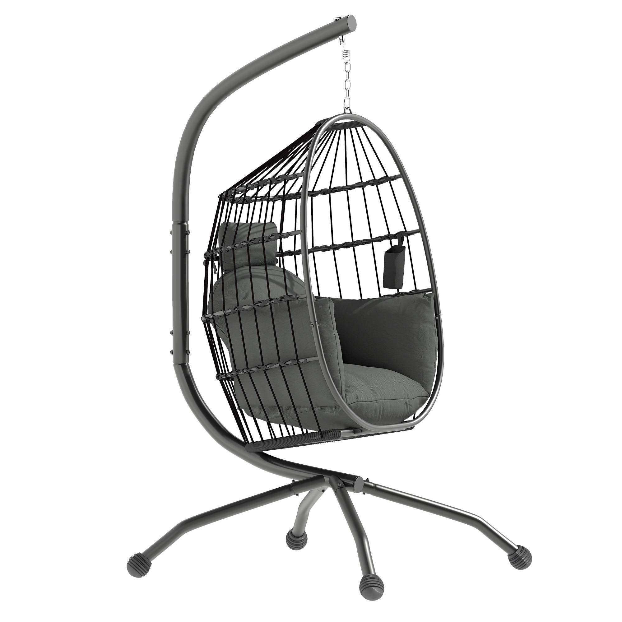 Fauteuil oeuf suspendu acier jardin panier pliable porte-gobelet 120x192cm gris - ComfortXL Outdoor Living - Image 2