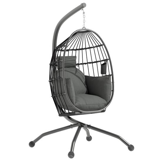 Fauteuil oeuf suspendu acier jardin panier pliable porte-gobelet 120x192cm gris - ComfortXL Outdoor Living - Image 1