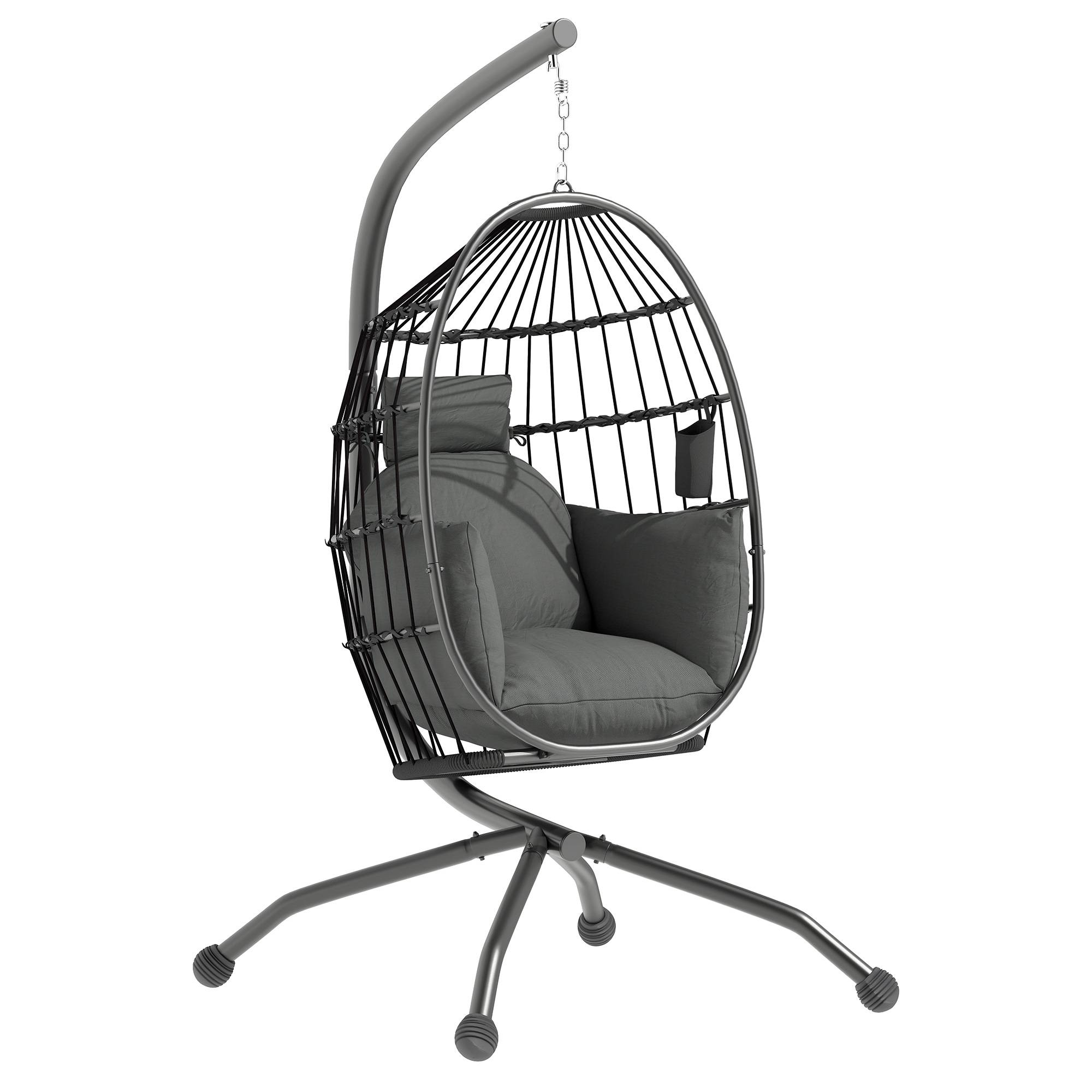 Fauteuil oeuf suspendu acier jardin panier pliable porte-gobelet 120x192cm gris - ComfortXL Outdoor Living - Image 1