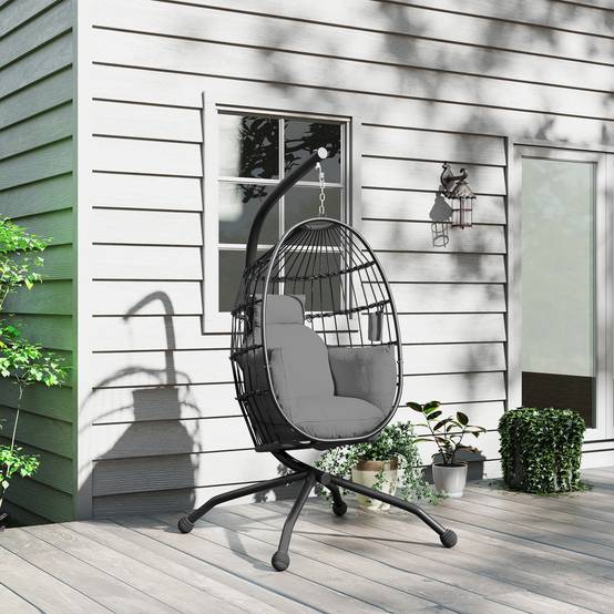 Fauteuil oeuf suspendu acier jardin panier pliable porte-gobelet 120x192cm gris - ComfortXL Outdoor Living - Image 10