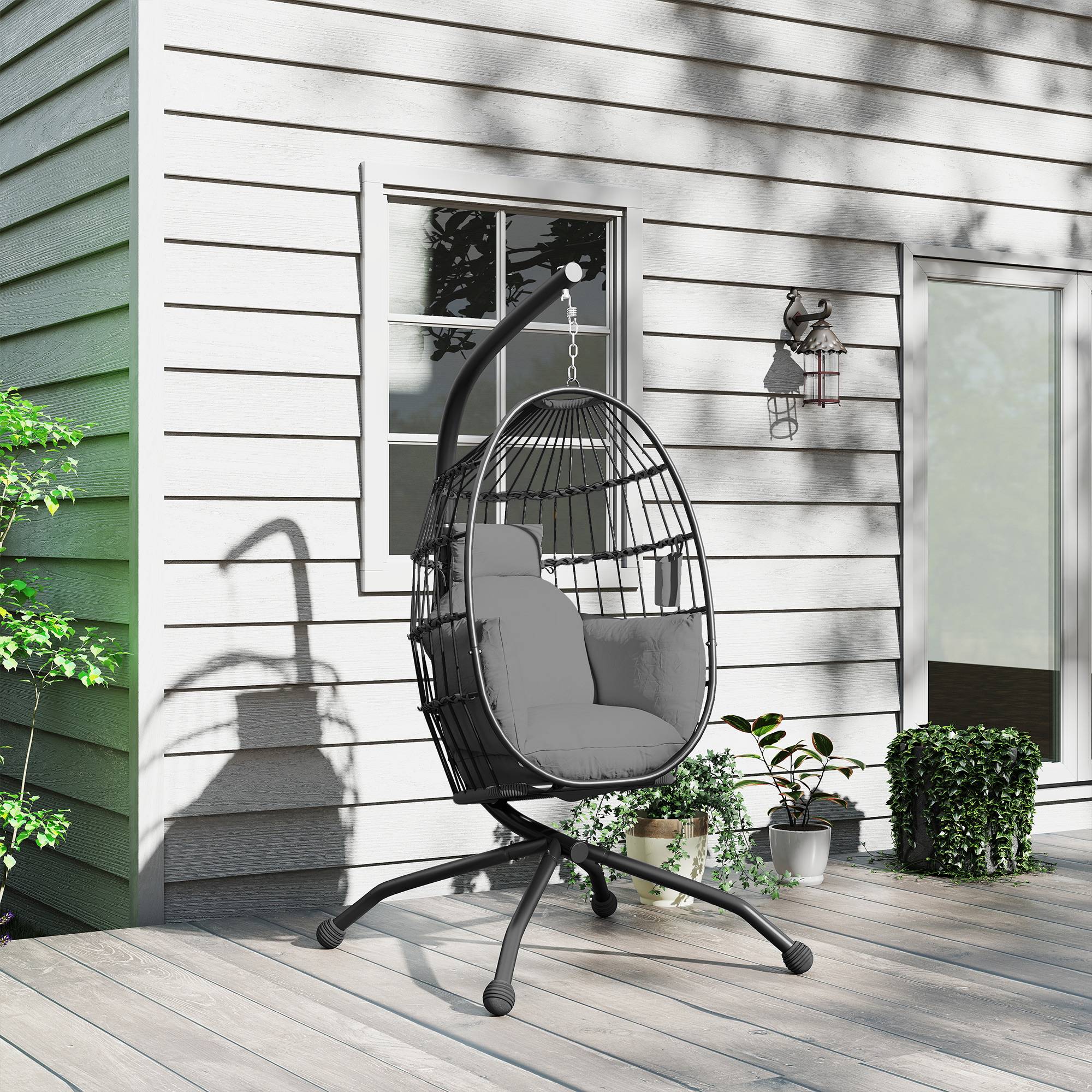 Fauteuil oeuf suspendu acier jardin panier pliable porte-gobelet 120x192cm gris - ComfortXL Outdoor Living - Image 10