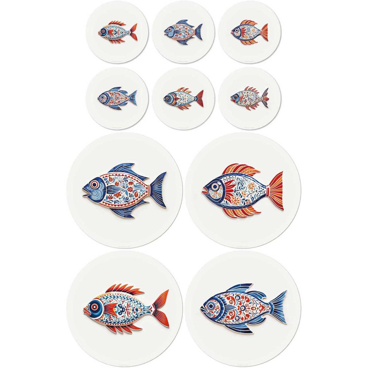 Ensemble sets de table en vinyle et dessous de verre Fish Lot de 4 sets de table et 6 dessous de verre motifs assortis