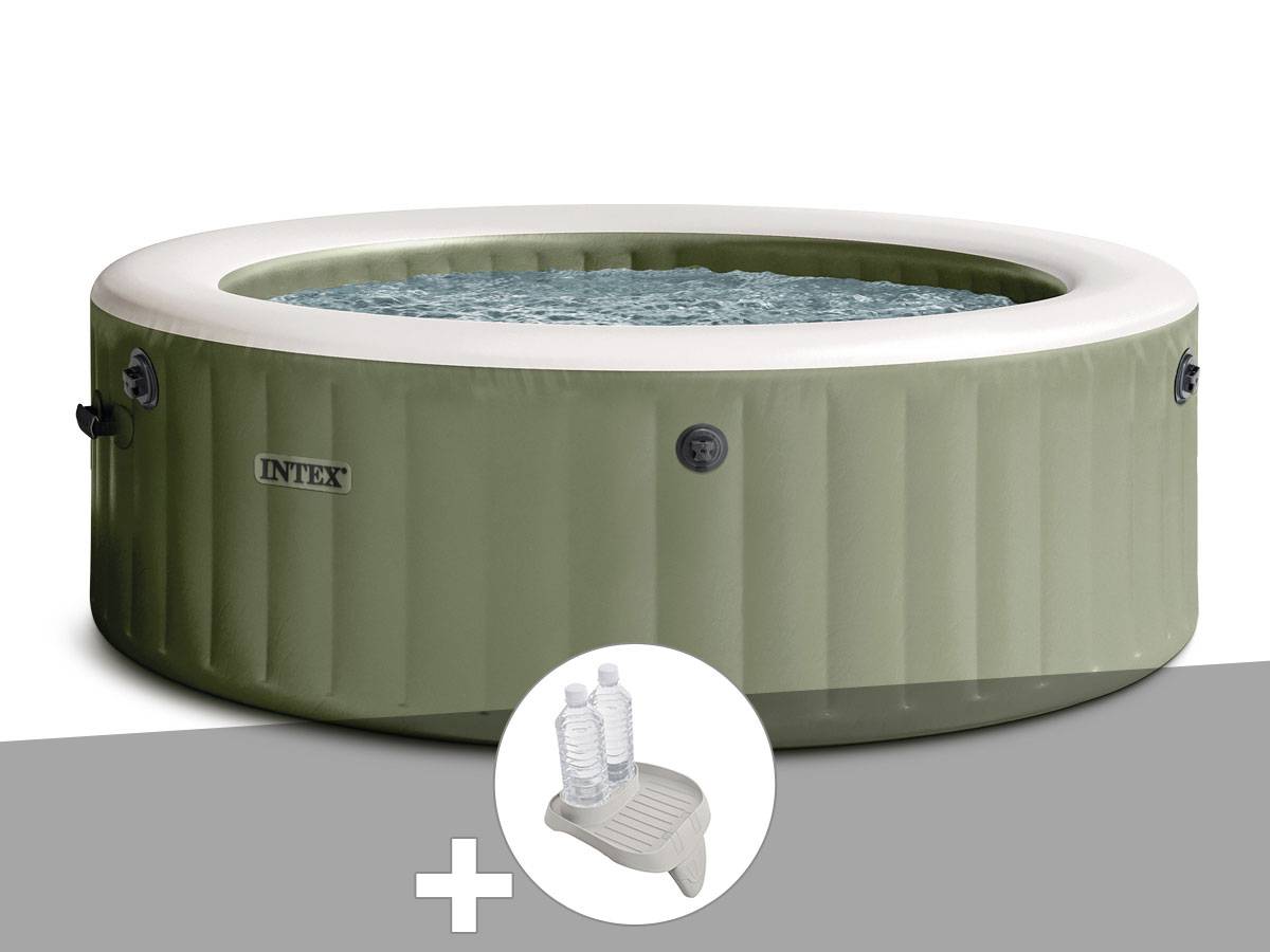 Kit spa gonflable Intex PureSpa Olive rond Bulles 4 places + Porte-verre