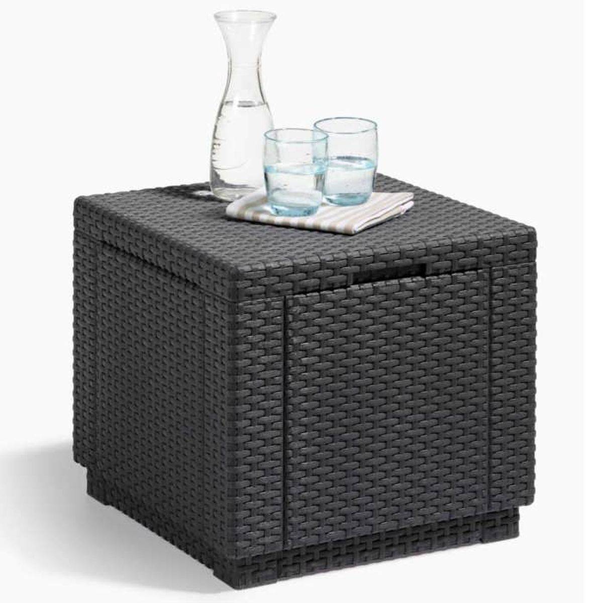 Pouf coffre d’extérieur 60 L carré gris graphite effet rotin tressé - ALLIBERT by KETER - Image 2