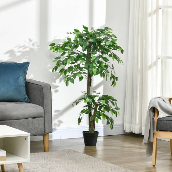 Ficus artificiel plastique décoration intérieur tronc naturel forme ajustable 120cm - ComfortXL Outdoor Living - Image 3