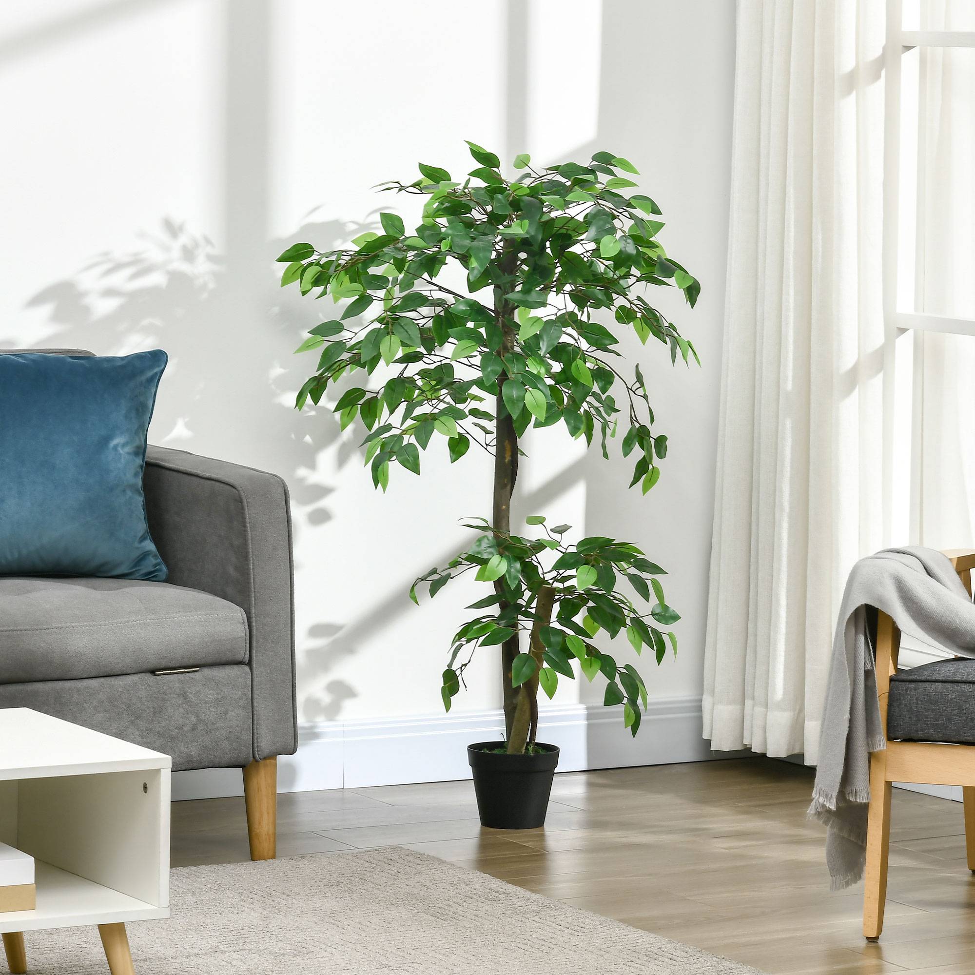 Ficus artificiel plastique décoration intérieur tronc naturel forme ajustable 120cm - ComfortXL Outdoor Living - Image 3