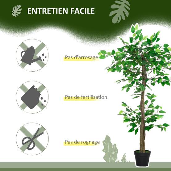 Ficus artificiel plastique décoration intérieur tronc naturel forme ajustable 120cm - ComfortXL Outdoor Living - Image 8