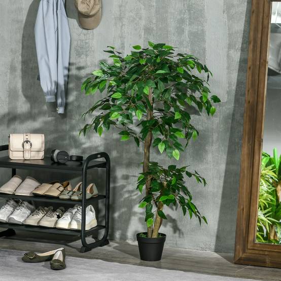 Ficus artificiel plastique décoration intérieur tronc naturel forme ajustable 120cm - ComfortXL Outdoor Living - Image 4