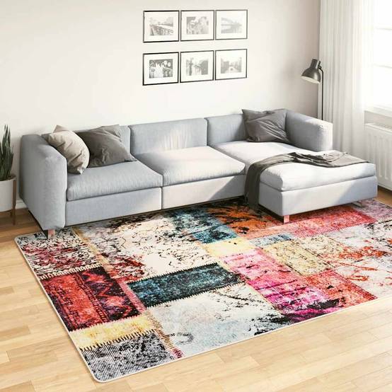 Tapis de Salon XXL Style Patchwork en Velours Lavable et Antidérapant Multicolore 190x300 cm – ComfortXL Outdoor Living - Image 1