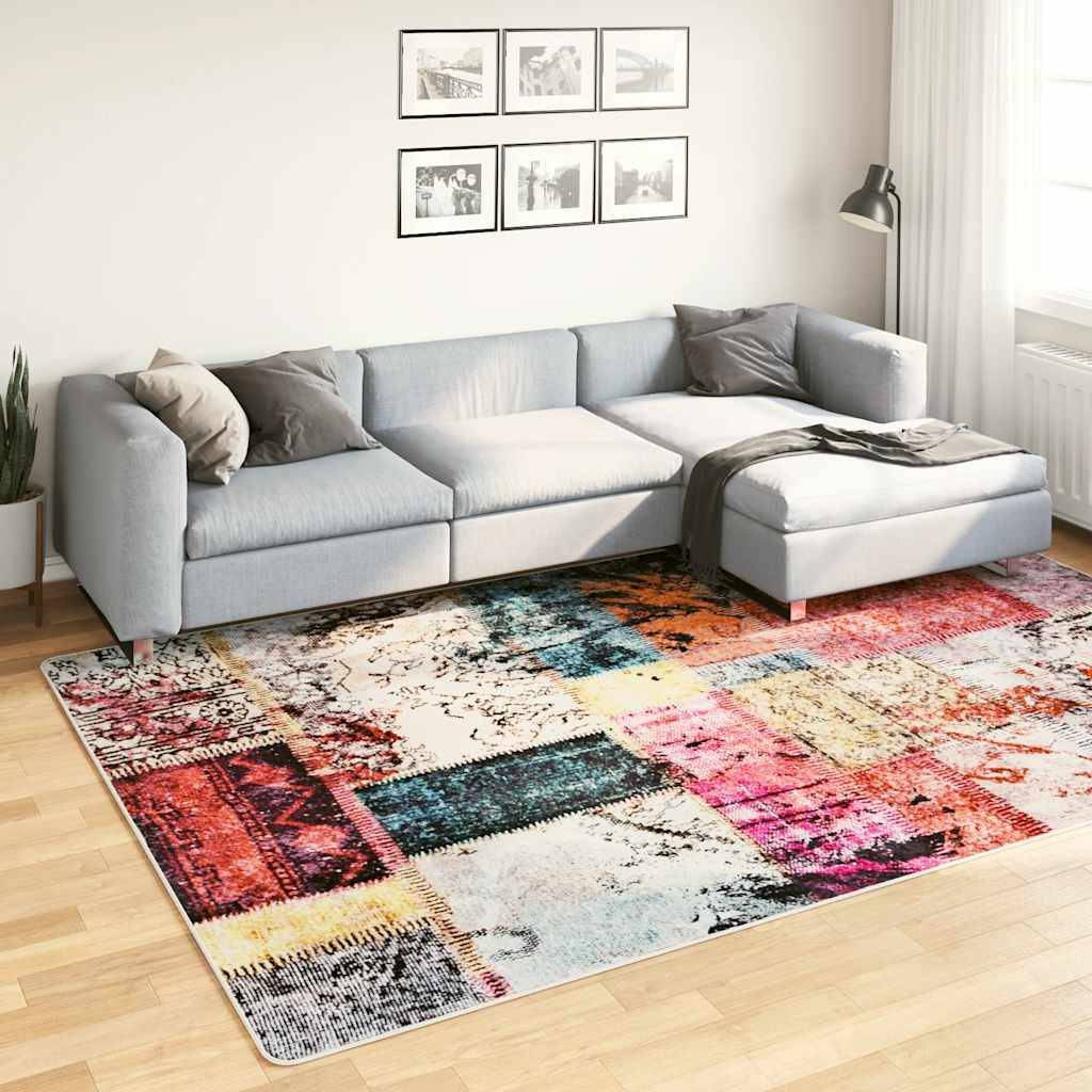 Tapis de Salon XXL Style Patchwork en Velours Lavable et Antidérapant Multicolore 190x300 cm – ComfortXL Outdoor Living - Image 1
