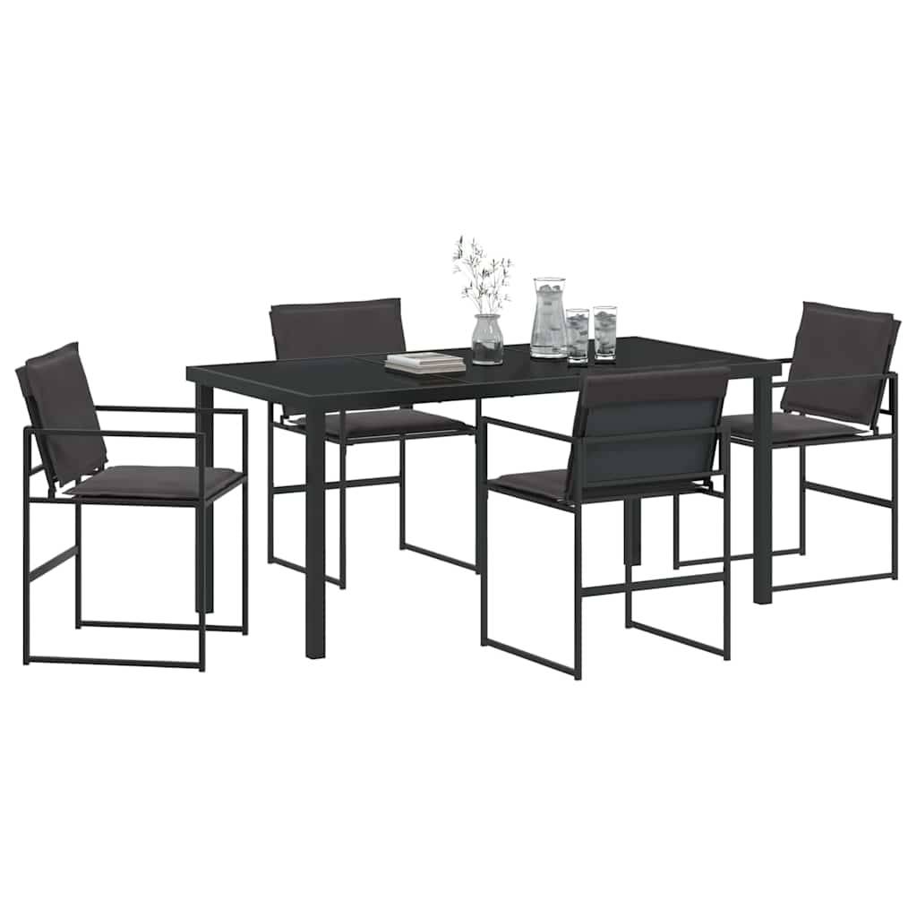 Ensemble de salle à manger de jardin acier et textilène noir 160 x 80 x 73 cm - PANGIVO - Image 3