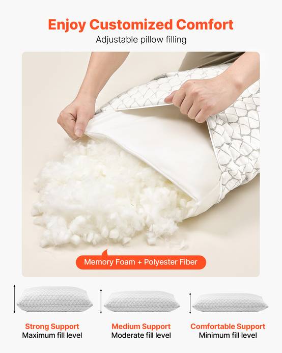 VEVOR Oreiller Mousse à Mémoire de Forme 74 x 48 cm avec Housse Fibre Naturelle - Image 2
