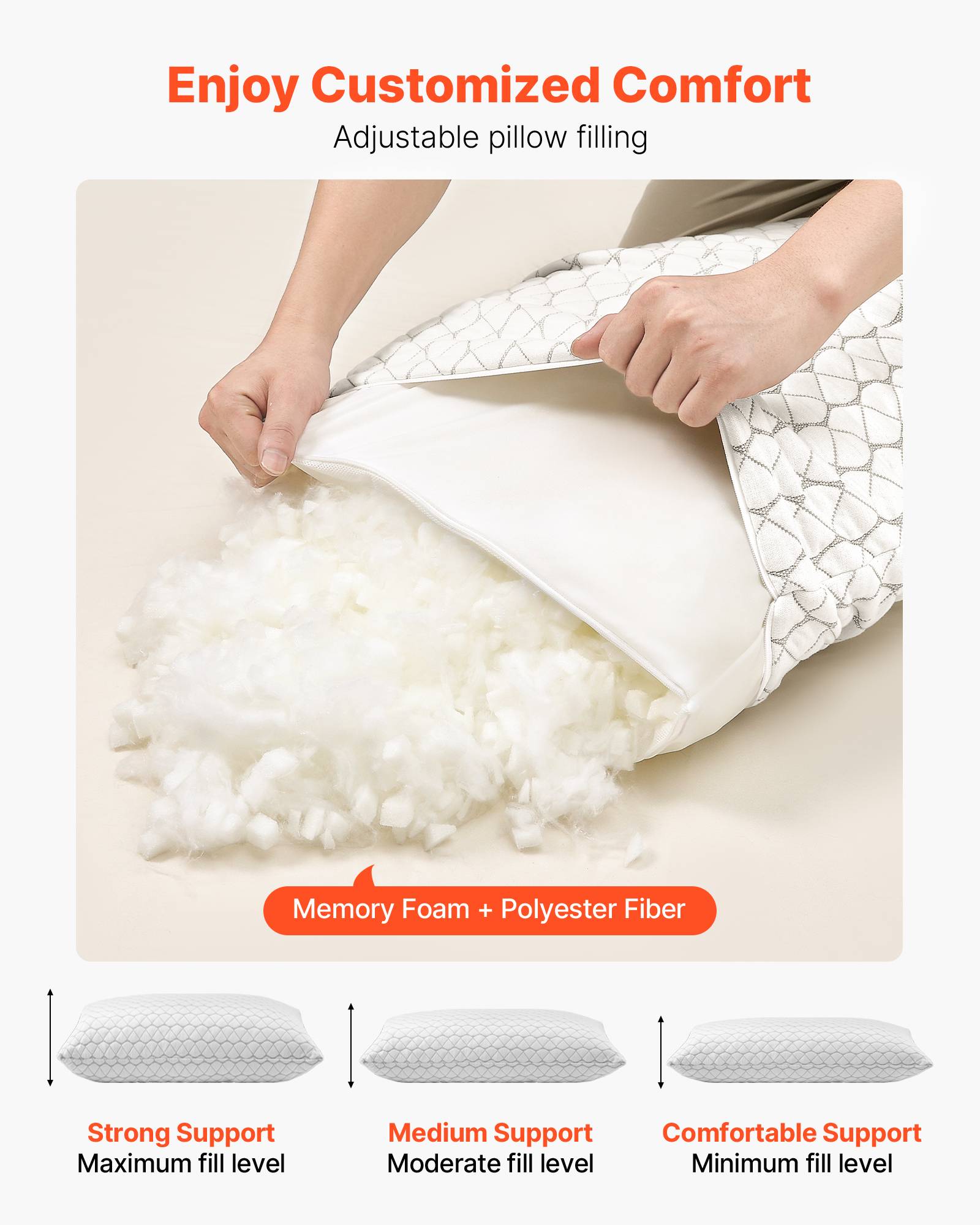 VEVOR Oreiller Mousse à Mémoire de Forme 74 x 48 cm avec Housse Fibre Naturelle - Image 2