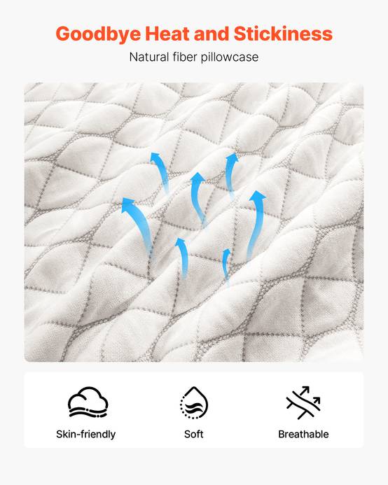 VEVOR Oreiller Mousse à Mémoire de Forme 74 x 48 cm avec Housse Fibre Naturelle - Image 5